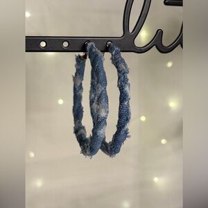 Fashion Jewelry Frayed Denim Hoop Earrings - Blue